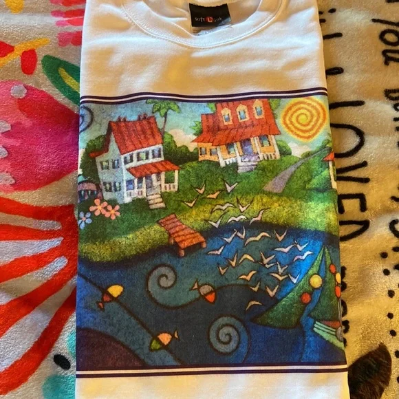 NWOT Cottage Water scene Soft Link Hanes t shirt 👚 in XL - Picture 4 of 5